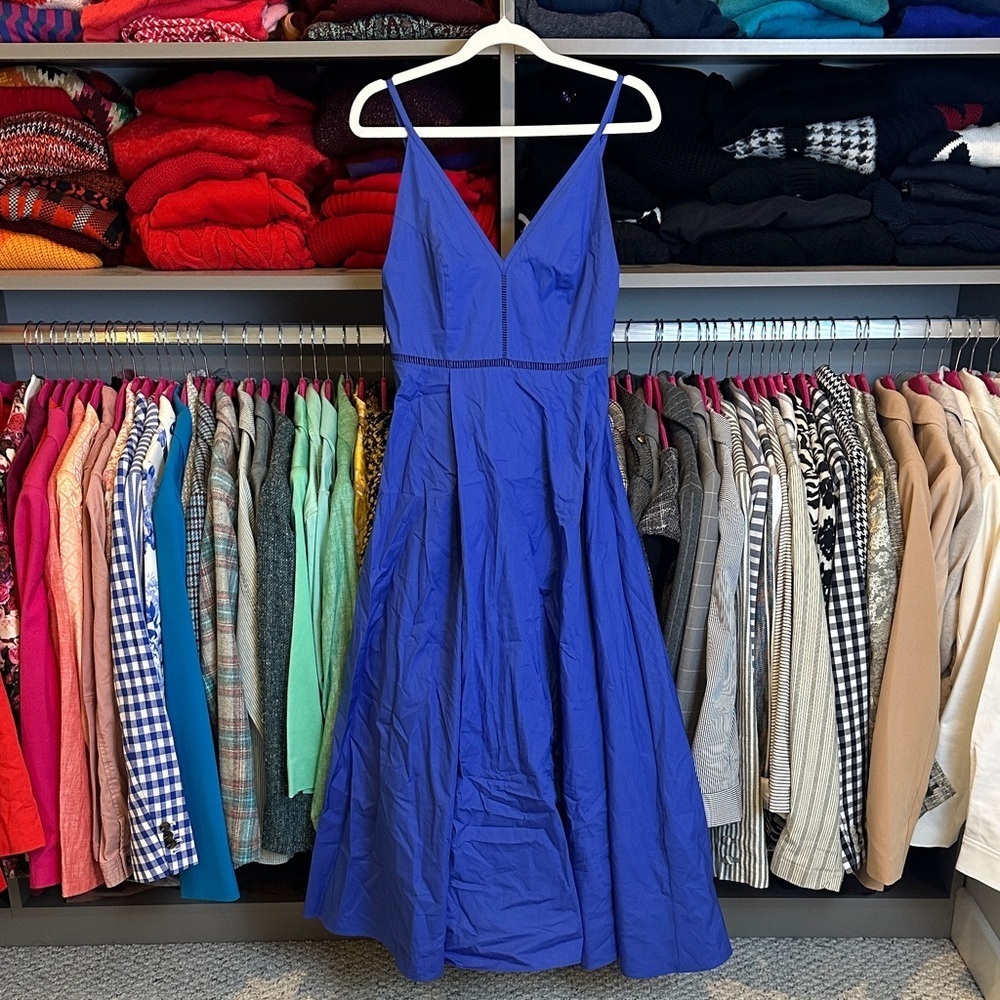 COS blue adjustable strap v neck side zipper closure midi dress size 2 NWT